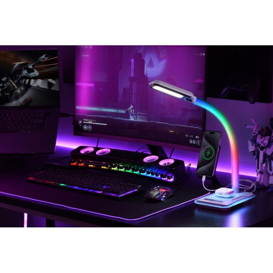 LED RGBW Himmennettävä pöytävalaisin kanssa Qi lataus 30W/230V 3000K/4000K/5000K valkoinen