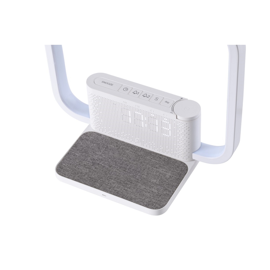 Himmennettävä LED-pöytävalaisin kanssa Herätyskello ja Qi lataus LED/18W/230V valkoinen