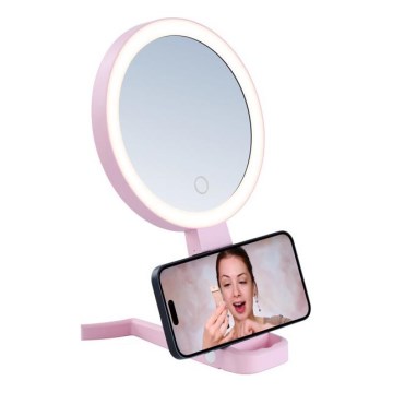 Immax 09102L - LED+CCT himmennettävä meikkipeili SWEET LED/3W/5V vaaleanpunainen