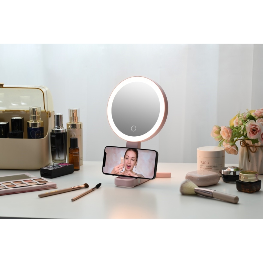 Immax 09102L - LED+CCT himmennettävä meikkipeili SWEET LED/3W/5V vaaleanpunainen