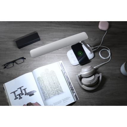 Himennettävä LED-pöytävalaisin langattomalla Qi-latauksella ja USB-liitännällä LUMI LED/7W/230V valkoinen