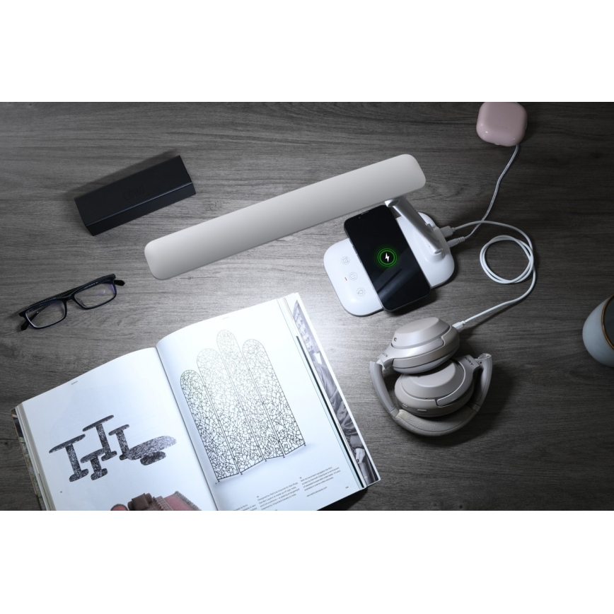 Himennettävä LED-pöytävalaisin langattomalla Qi-latauksella ja USB-liitännällä LUMI LED/7W/230V valkoinen