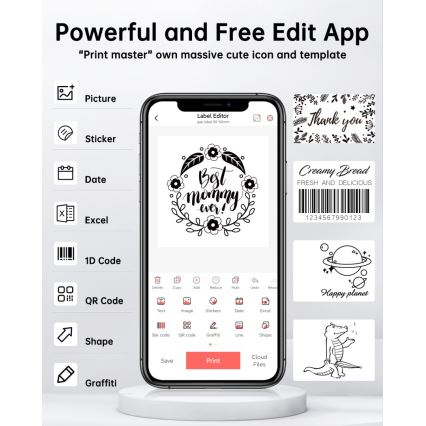 Digitaalinen tarratulostin USB-C + 3x itseliimautuvat etiketit