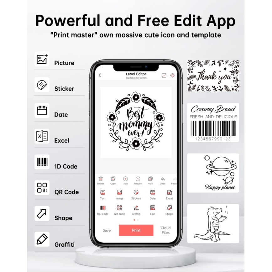 Digitaalinen tarratulostin USB-C + 3x itseliimautuvat etiketit
