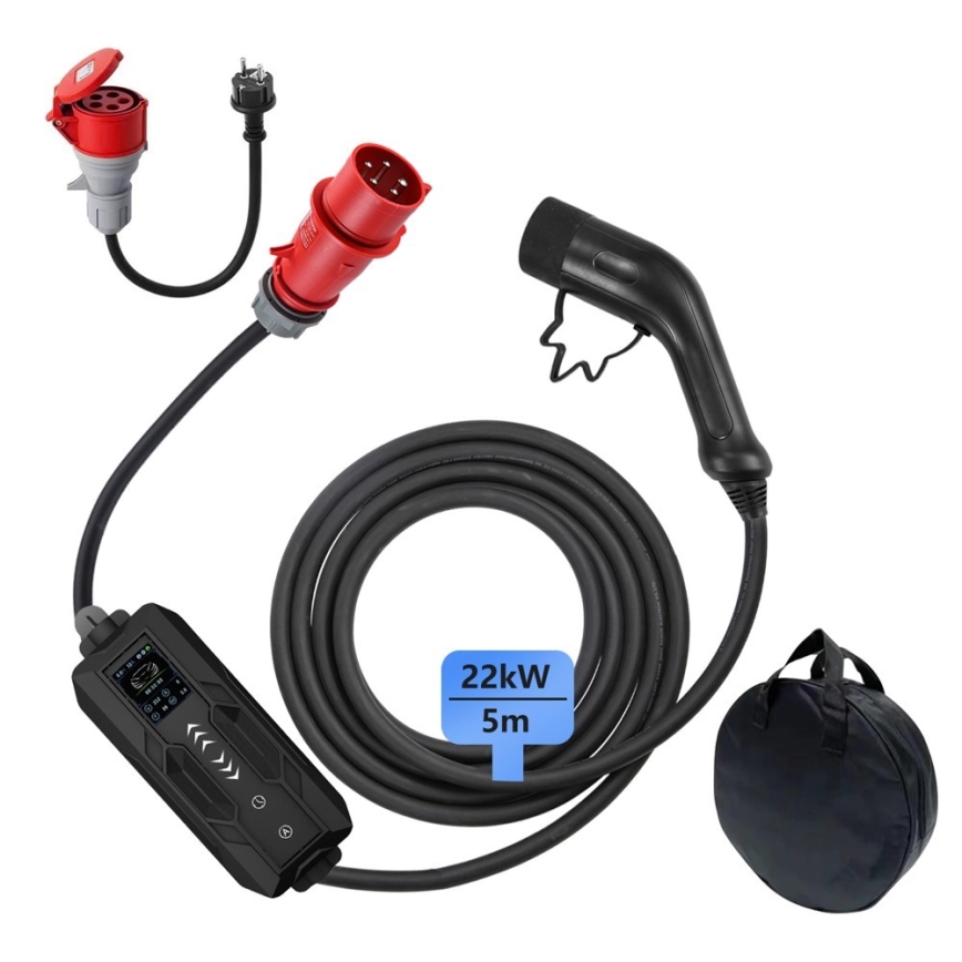 Immax - Matkustajien latausasema sähköautoille AC Type 2 32A/380V 22kW + 230V pistoke 5m Wi-Fi Tuya