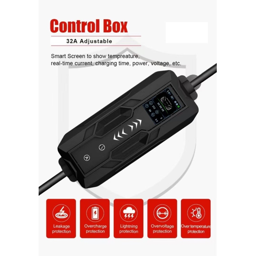 Immax - Matkustajien latausasema sähköautoille AC Type 2 32A/380V 22kW + 230V pistoke 5m Wi-Fi Tuya