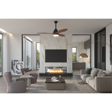 Immax NEO 07141-B - LED-kattotuuletin NEO LITE FRESCO LED/18W/230V Tuya Wi-Fi musta/ruskea + kaukosäädin