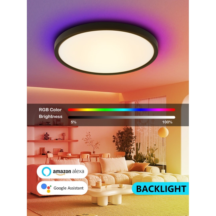 Immax NEO 07170-B60 - LED RGB+CCT Himmennettävä kattovalaisin NEO LITE TUDO LED/65W/230V 2700-6500K Wi-Fi Tuya musta + kauko-ohjaus