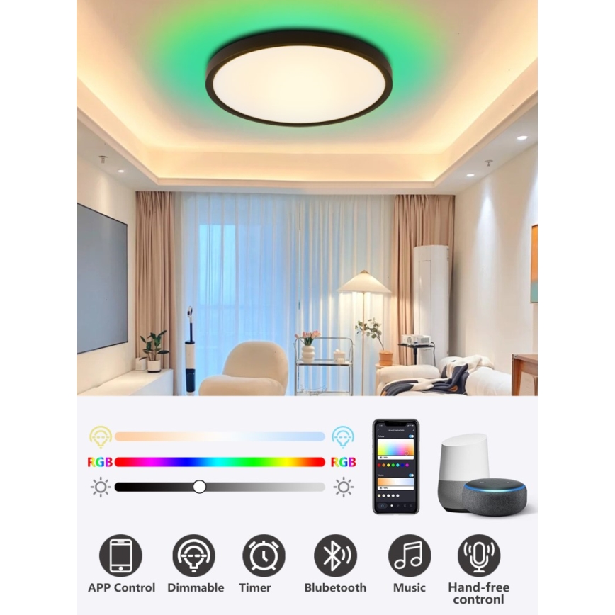 Immax NEO 07170-B60 - LED RGB+CCT Himmennettävä kattovalaisin NEO LITE TUDO LED/65W/230V 2700-6500K Wi-Fi Tuya musta + kauko-ohjaus