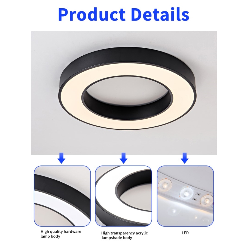 Immax NEO 07209L - Himmennettävä LED-kattovalaisin PASTEL LED/53W/230V 60 cm musta Tuya + kauko-ohjaus