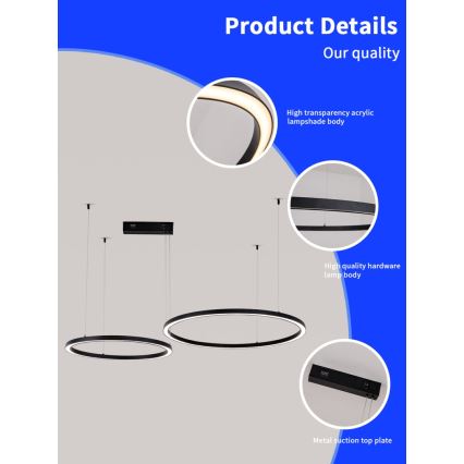 Immax NEO 07216L - Himmennettävä LED-kattokruunu johdossa FINO LED/93W/230V 60/80cm musta Tuya + kauko-ohjaus