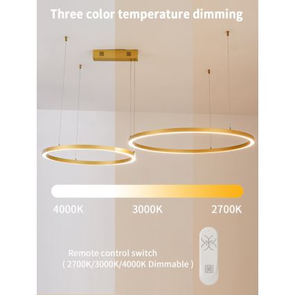 Immax NEO 07218L - Himmennettävä LED-kattokruunu johdossa FINO LED/93W/230V 60/80cm kulta Tuya + kauko-ohjaus