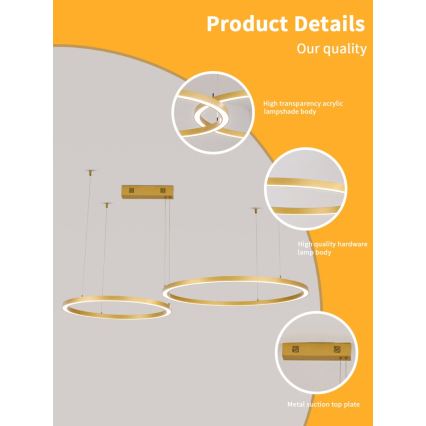 Immax NEO 07218L - Himmennettävä LED-kattokruunu johdossa FINO LED/93W/230V 60/80cm kulta Tuya + kauko-ohjaus