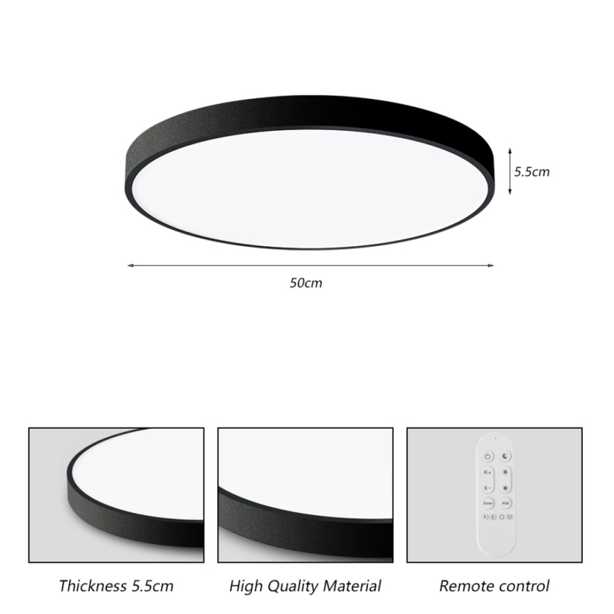 Immax NEO 07249L - Himmennettävä LED-kattovalaisin NEO LITE SEMPLICI LED/48W/230V 3000-6000K Wi-Fi Tuya musta + kauko-ohjaus