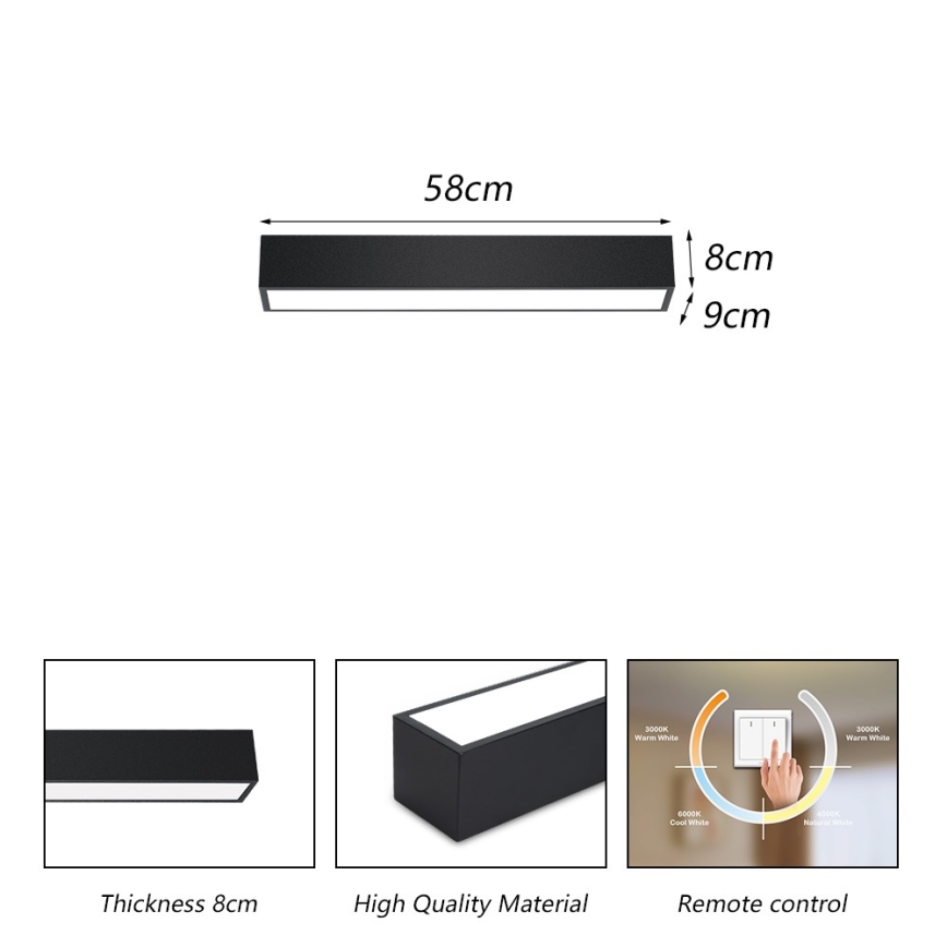 Immax NEO 07254L - himmennettävä LED-kattovalaisin NEO LITE LUNGO LED/20W/230V 3000-6000K Wi-Fi Tuya musta + kaukosäädin