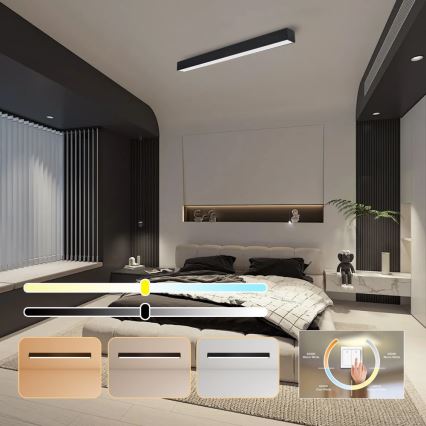 Immax NEO 07256L - Himmennettävä LED-kattovalaisin NEO LITE LUNGO LED/38W/230V 3000-6000K Wi-Fi Tuya musta + kauko-ohjaus