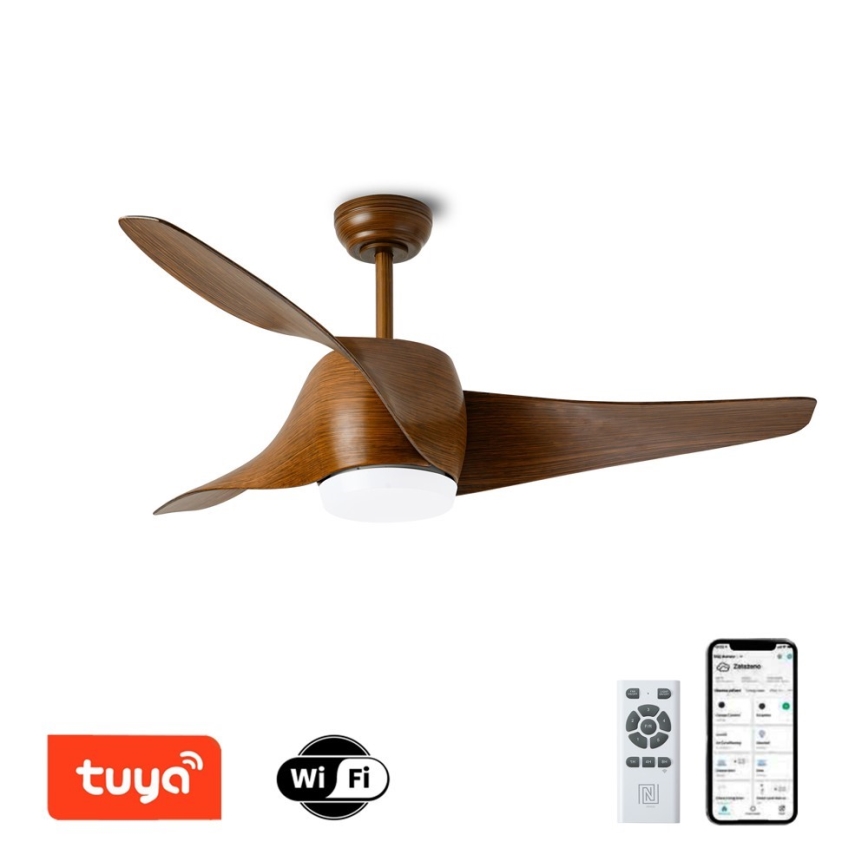 Immax NEO 07286L - LED himmennettävä kattovalo WAVE LED/18W/230V Wi-Fi Tuya ruskea halkaisija 132 cm + kauko-ohjaus