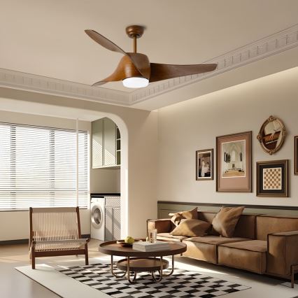 Immax NEO 07286L - LED-kattotuuletin WAVE LED/18W/230V Wi-Fi Tuya ruskea halkaisija 132 cm + kaukosäädin