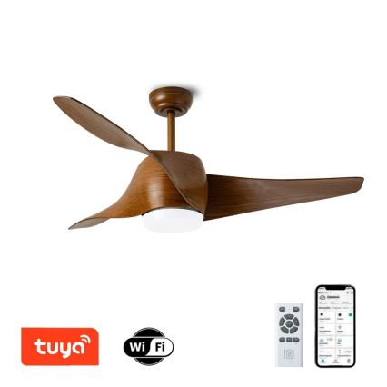 Immax NEO 07286L - LED-kattotuuletin WAVE LED/18W/230V Wi-Fi Tuya ruskea halkaisija 132 cm + kaukosäädin