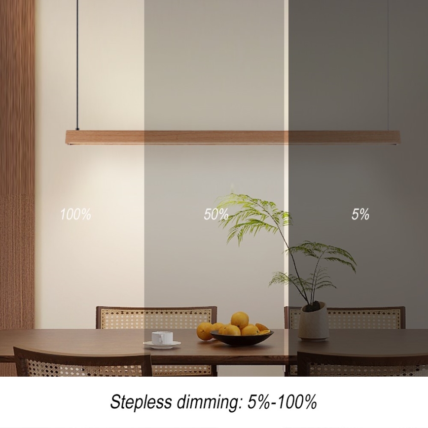 Immax NEO 07303L - MADEIRA himmennettävä LED-riippuvalaisin vaijerilla LED/26W/230V Wi-Fi Tuya 122 cm tammi + kaukosäädin