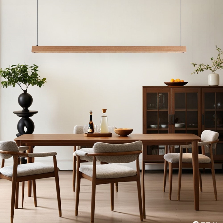 Immax NEO 07303L - MADEIRA himmennettävä LED-riippuvalaisin vaijerilla LED/26W/230V Wi-Fi Tuya 122 cm tammi + kaukosäädin