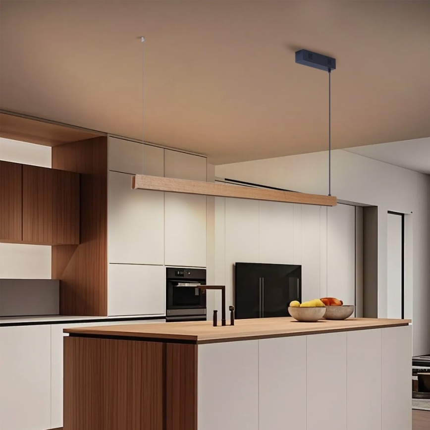 Immax NEO 07303L - MADEIRA himmennettävä LED-riippuvalaisin vaijerilla LED/26W/230V Wi-Fi Tuya 122 cm tammi + kaukosäädin