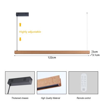 Immax NEO 07303L - MADEIRA himmennettävä LED-riippuvalaisin vaijerilla LED/26W/230V Wi-Fi Tuya 122 cm tammi + kaukosäädin
