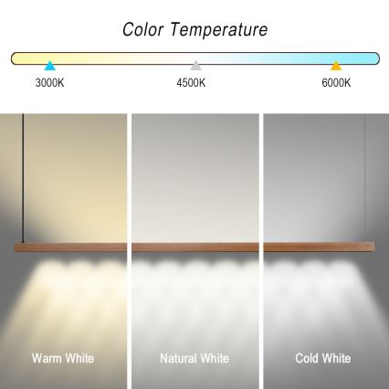 Immax NEO 07305L - himmennettävä vaijerikiinnitteinen LED-riippuvalaisin MADEIRA, 44 W/230 V, Wi‑Fi Tuya, 202 cm, tammi + kauko-ohjain