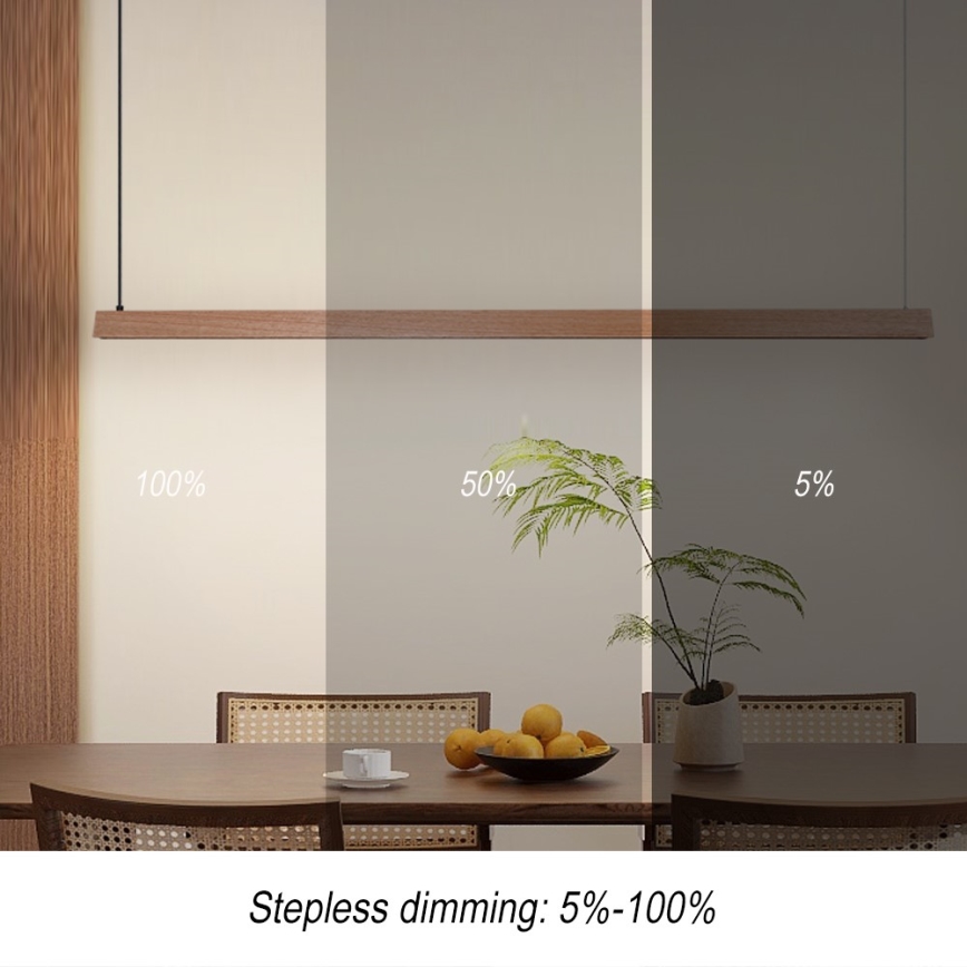 Immax NEO 07305L - himmennettävä vaijerikiinnitteinen LED-riippuvalaisin MADEIRA, 44 W/230 V, Wi‑Fi Tuya, 202 cm, tammi + kauko-ohjain