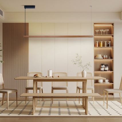 Immax NEO 07305L - himmennettävä vaijerikiinnitteinen LED-riippuvalaisin MADEIRA, 44 W/230 V, Wi‑Fi Tuya, 202 cm, tammi + kauko-ohjain