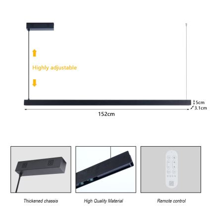 Immax NEO 07307L - LED-himmennettävä riippuvalaisin MADEIRA LED/33W/230V Wi‑Fi Tuya 152 cm musta + kaukosäädin