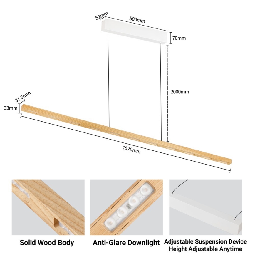 Immax NEO 07310L - LED-himmennettävä riippuvalaisin vaijerilla anturilla MADEIRA LED/37W/230V 157 cm saarni