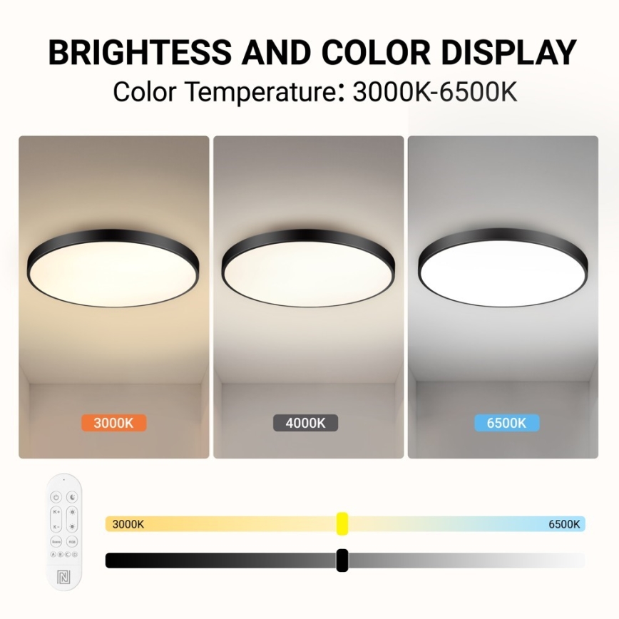 Immax NEO 07313L - himmennettävä LED-kattovalaisin SEMPLICI LED/96W/230V, halkaisija 80 cm, Wi-Fi Tuya, musta + kaukosäädin