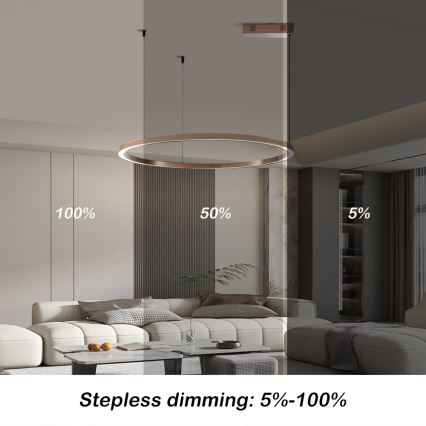 Immax NEO 07327L - himmennettävä LED-riippuvalaisin vaijerilla FINO LED/55W/230V 80 cm ruusukulta Tuya + kaukosäädin
