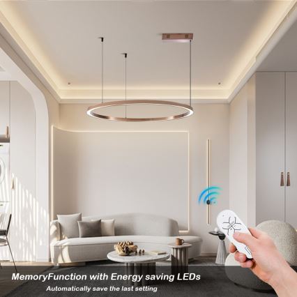 Immax NEO 07327L - himmennettävä LED-riippuvalaisin vaijerilla FINO LED/55W/230V 80 cm ruusukulta Tuya + kaukosäädin