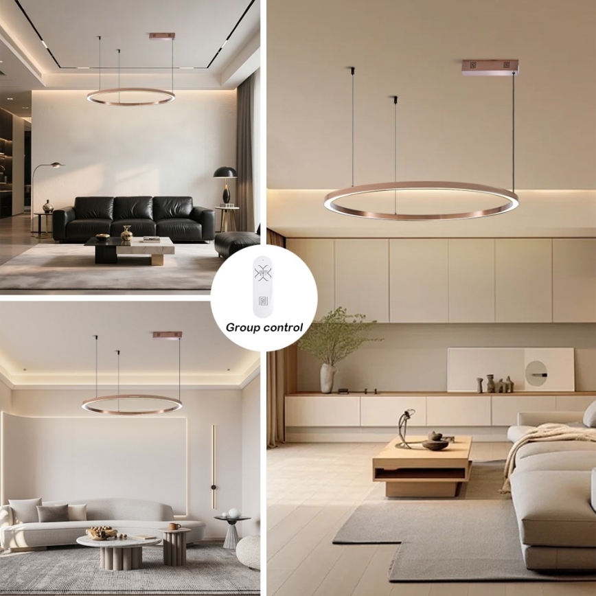 Immax NEO 07327L - himmennettävä LED-riippuvalaisin vaijerilla FINO LED/55W/230V 80 cm ruusukulta Tuya + kaukosäädin