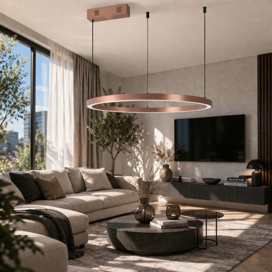 Immax NEO 07327L - himmennettävä LED-riippuvalaisin vaijerilla FINO LED/55W/230V 80 cm ruusukulta Tuya + kaukosäädin