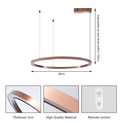 Immax NEO 07327L - himmennettävä LED-riippuvalaisin vaijerilla FINO LED/55W/230V 80 cm ruusukulta Tuya + kaukosäädin