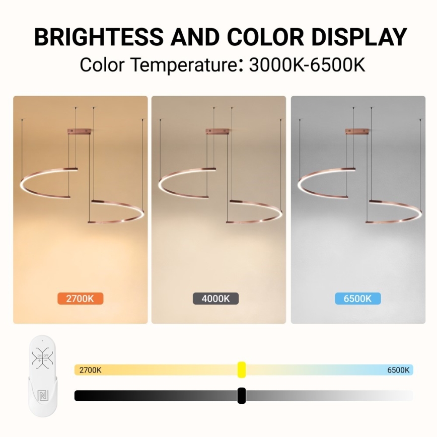 Immax NEO 07328L - LED-himmennettävä riippuvalaisin vaijerilla FINO LED/72W/230V 120 cm ruusukulta Tuya + kauko-ohjain