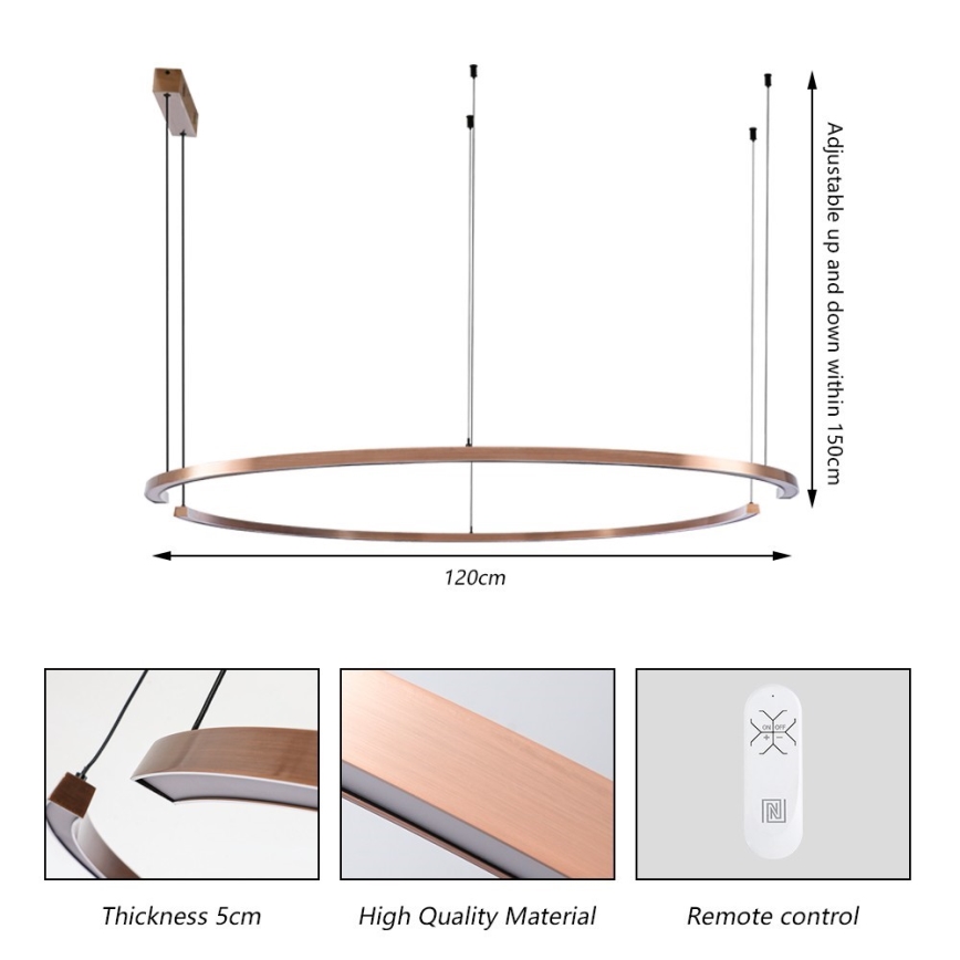 Immax NEO 07328L - LED-himmennettävä riippuvalaisin vaijerilla FINO LED/72W/230V 120 cm ruusukulta Tuya + kauko-ohjain