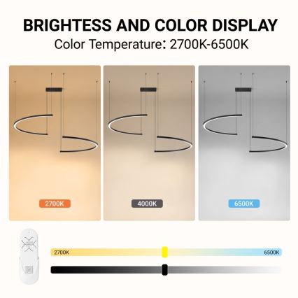 Immax NEO 07329L - LED himmennettävä riippuvalaisin vaijerilla FINO LED/72W/230V 120 cm musta Tuya + kaukosäädin