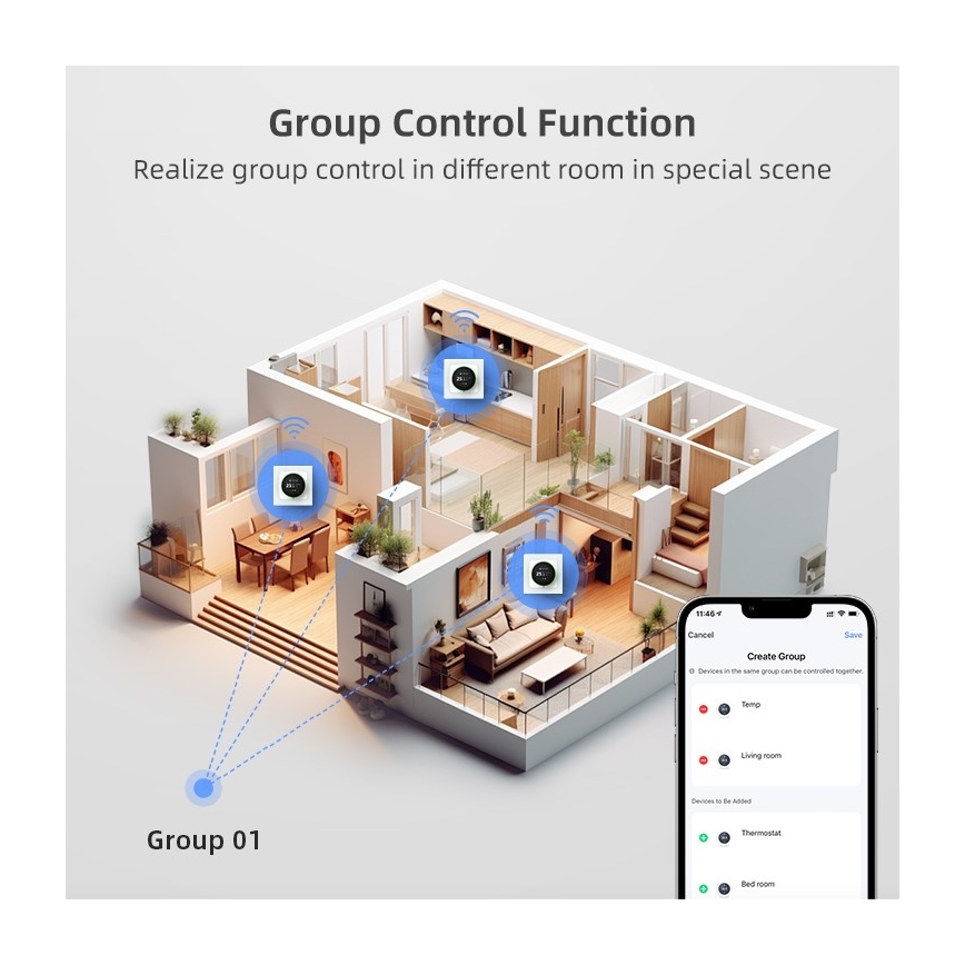 Immax NEO 07534L - Älykäs lattialämmitystermostaatti 230V/3A Wi-Fi Tuya