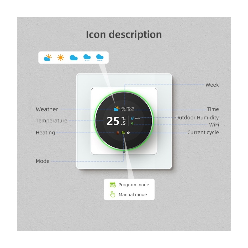 Immax NEO 07534L - Älykäs lattialämmitystermostaatti 230V/3A Wi-Fi Tuya
