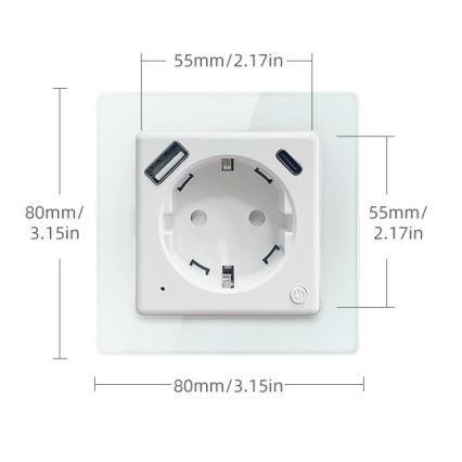 Immax NEO 07552L - Älypistorasia F 16A/230V + 1xUSB-A+1xUSB C PD 20W