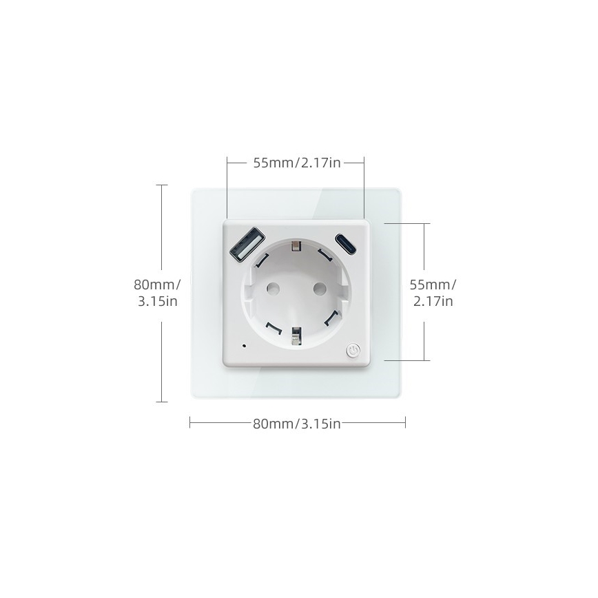 Immax NEO 07552L - Älypistorasia F 16A/230V + 1xUSB-A+1xUSB C PD 20W