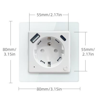 Immax NEO 07553L - Älykäs E-tyypin pistorasia 16A/230V + 1x USB-A + 1x USB-C PD 20W