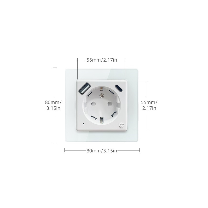 Immax NEO 07553L - Älykäs E-tyypin pistorasia 16A/230V + 1x USB-A + 1x USB-C PD 20W