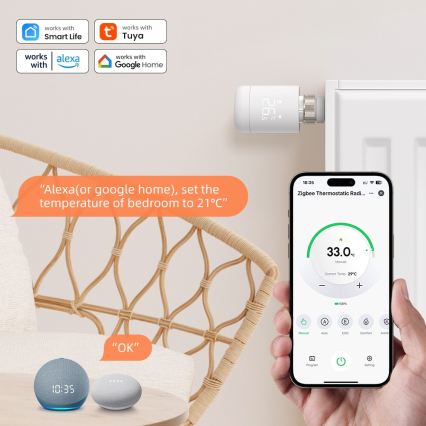 Immax NEO 07554L - Termostaattinen patteriventtiilin pää, 3x AA
