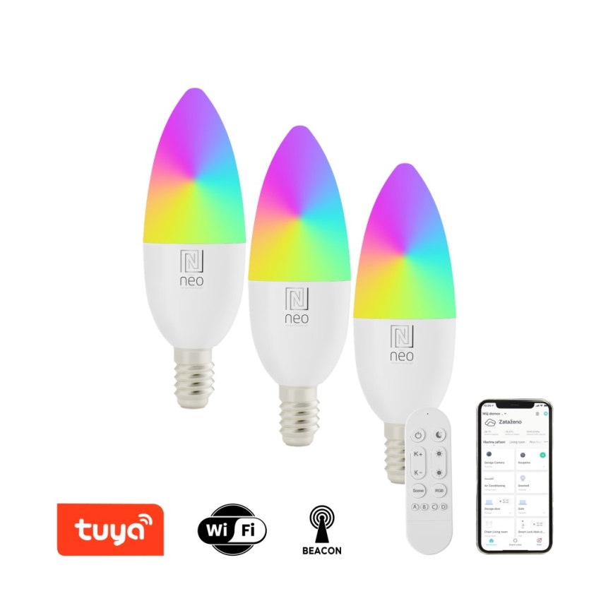 Immax NEO 07716CDO - SETTI 3x LED RGB+CCT Himmennettävä lamppu E14/6W/230V Wi-Fi Tuya + kauko-ohjaus