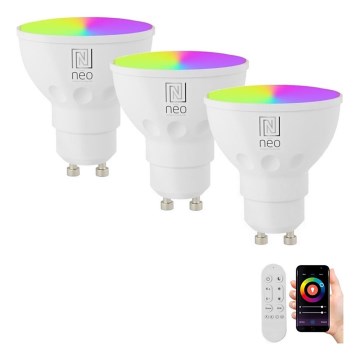 Immax NEO 07724CDO - setti 3 kpl LED RGB+CCT himmennettävä GU10-lamppu 4,8W/230V 2700-6500K Wi-Fi Tuya + kaukosäädin